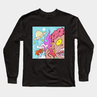 Super dope brain is on fire cartoon illustration Long Sleeve T-Shirt